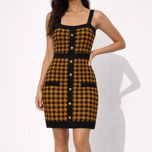 Coco and Shay Knit Mini Dress in Black and Mustard